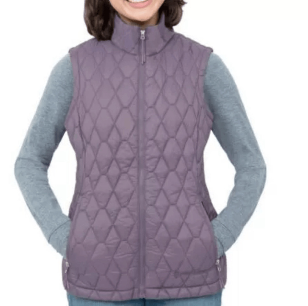 Free Country Women's Zip Up Diamond Quilted  Plum Berry Puffer Gorp Vest